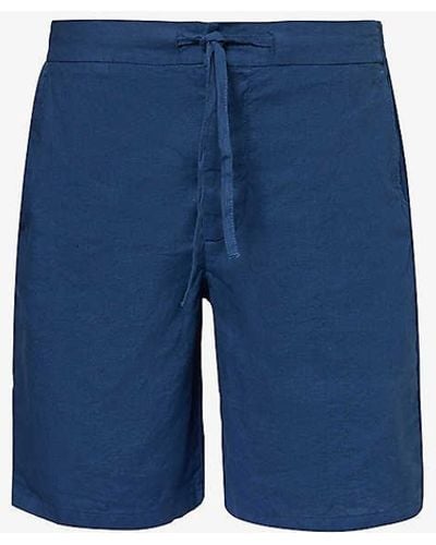 Frescobol Carioca Vy Elasticated-waist Linen-blend Shorts - Blue