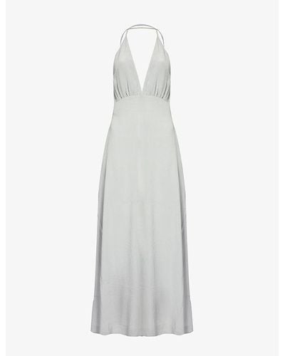 Totême Plunge-neck Gathered Silk Maxi Dress - Grey