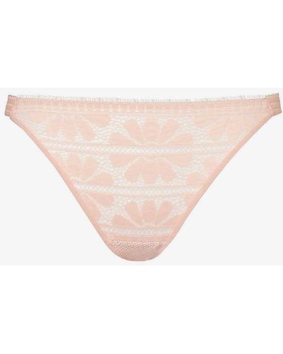 Passionata Sofie Floral-embroidered Stretch-lace Thong - White