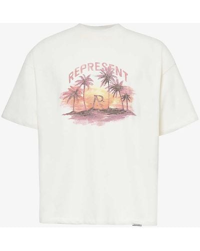 Represent Sunset Branded-print Cotton-jersey T-shirt - White