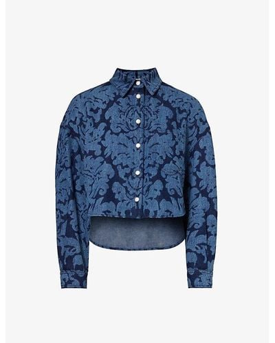 Alexander McQueen Floral-pattern Relaxed-fit Denim Shirt - Blue