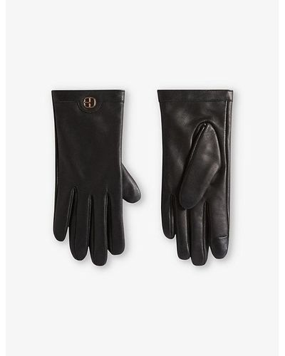Claudie Pierlot Alphonse Logo-plaque Leather Gloves - Black