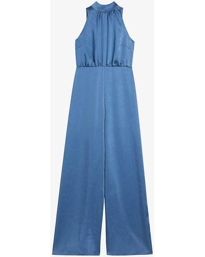 Ted Baker Ambriaa Pussybow-tie Wide-leg Satin Jumpsuit - Blue