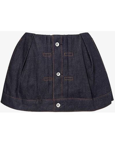 Sacai Buttoned-epaulette Slip-pocket Denim Shorts - Blue