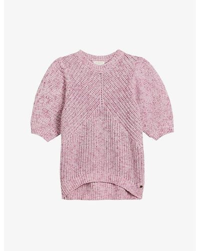 Ted Baker Round-neck Short-sleeve Knitted Cotton Top - Pink