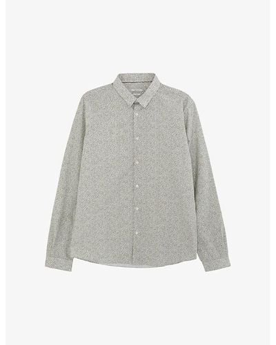 IKKS Floral-print Slim-fit Cotton Shirt - Gray