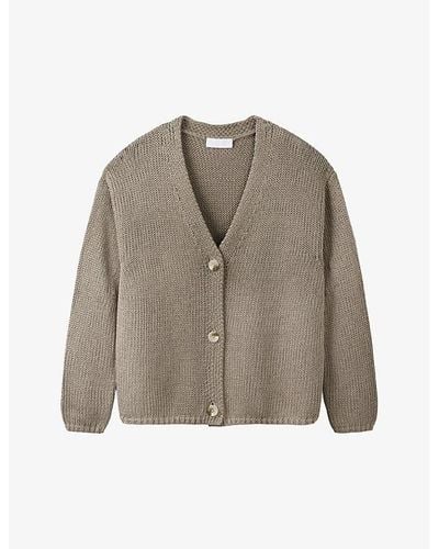 The White Company Buttoned V-neck Cotton-knit Cardigan - Grey
