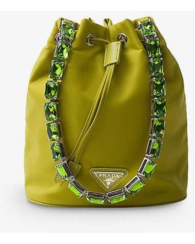 Prada Re-nylon Jewelled Nylon And Leather Mini Bag - Green