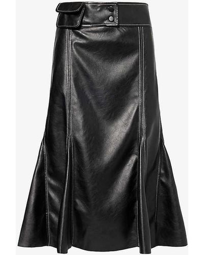AYA MUSE Sono Contrasting-stitching Faux-leather Midi Skirt - Black