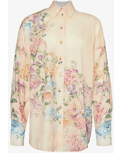 Zimmermann Halliday Floral-print Ramie Shirt - White