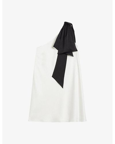 Ted Baker Midori Bow-embellished One-shoulder Woven Mini Dress - White