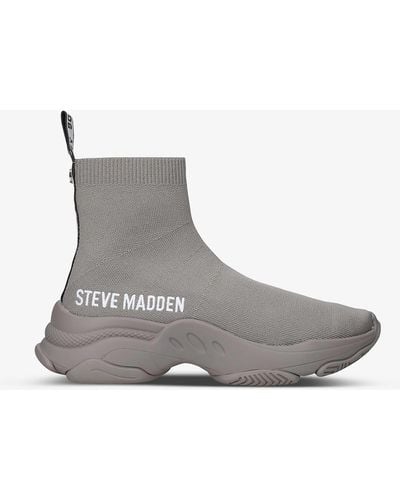 Steve Madden Master Logo-embroidered Knitted Sneakers - Gray