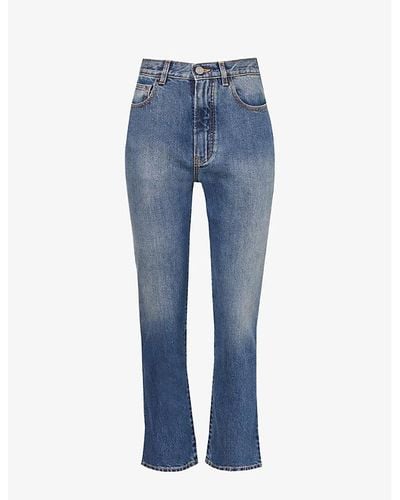 Alaïa Structured-waist Contrast-stitch Straight High-rise Jeans - Blue