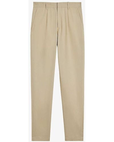 Ted Baker Vedra Tailored-fit Tapered-leg Stretch-cotton Trousers - Natural