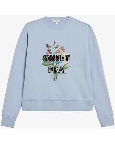 Ted Baker Leitta Floral-print Cotton-jersey Sweatshirt - Blue