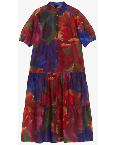 Ted Baker Col Miru Floral-print Organza Midi Dress - Red