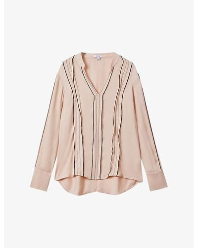 Reiss Mia Contrasting-trim Stretch-woven Blouse - Pink