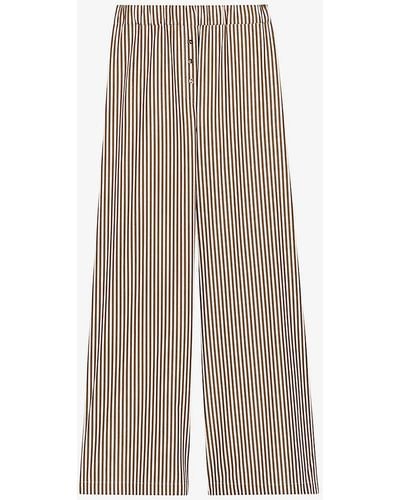 Claudie Pierlot Stripe-print Elasticated-waist Wide-leg Cotton Trousers - Natural