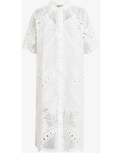 AllSaints Meria Broderie-anglaise Cotton Midi Dress - White