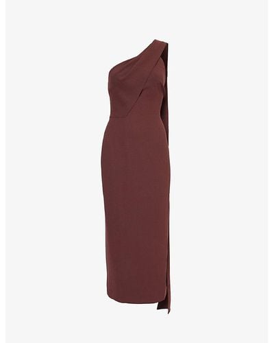 Roland Mouret Asymmetric-neck Slim-fit Woven Midi Dress - Red