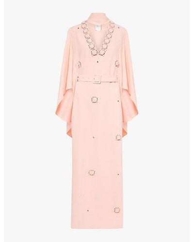 Huishan Zhang Salina Crystal-embellished Recycled-polyester-blend Maxi Dress - Pink