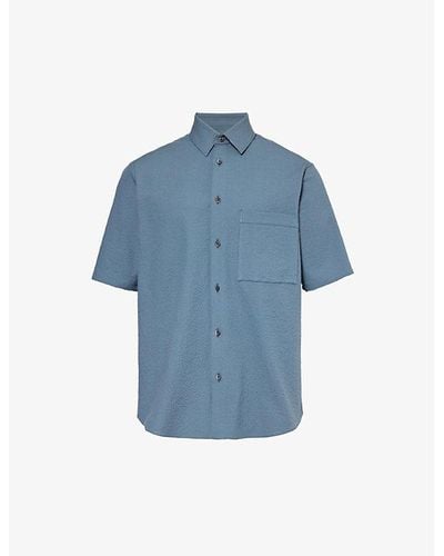 Corneliani Seersucker-textured Regular-fit Cotton Shirt - Blue