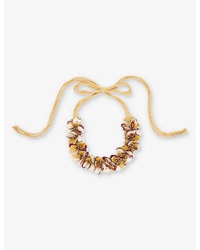 Dries Van Noten Floral Bead-embellished Woven Necklace - Metallic