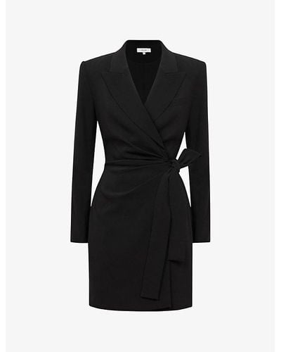 Reiss Peyton Long-sleeve Stretch-woven Tux Mini Dress - Black