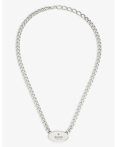 Gucci Trademark Engraved Sterling- Necklace - Metallic