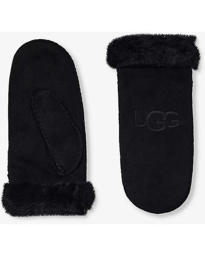 UGG Logo-embroidered Rounded Suede And Shearling Mittens - Black