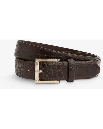 Reiss Albany Croc-effect Leather Belt - Brown