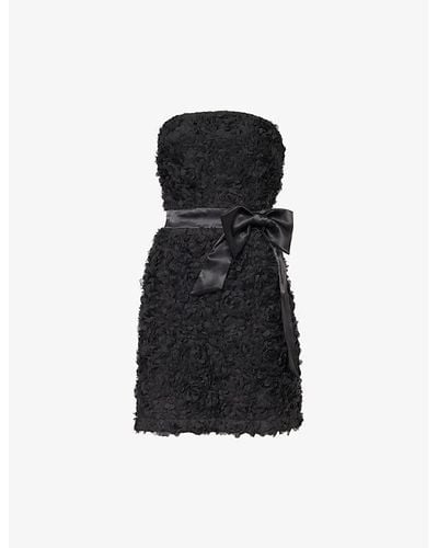 Amy Lynn Floral-appliqué Bow-embellished Woven Mini Dress - Black