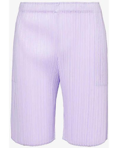 Pleats Please Issey Miyake April Mid-rise Knitted Shorts - Purple