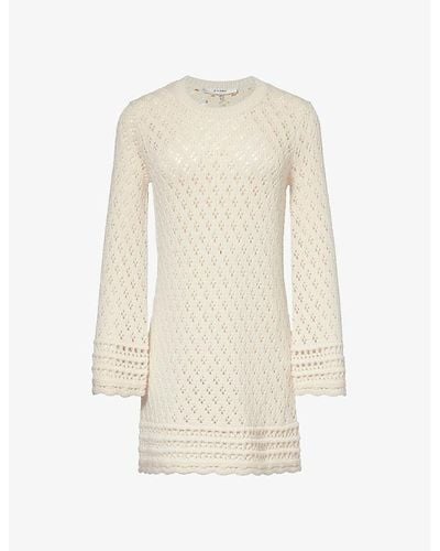 FRAME Scallop-trim Round-neck Cotton And Silk-blend Knitted Mini Dress - Natural