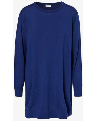 Dries Van Noten Brushed-texture Relaxed-fit Wool Jumper - Blue
