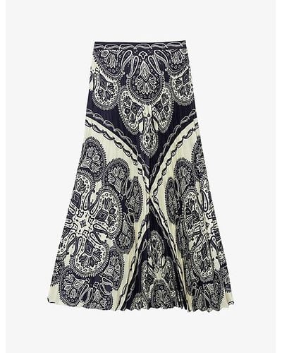 Sandro Henne Bandana-pattern Pleated Woven Maxi Skirt - Gray