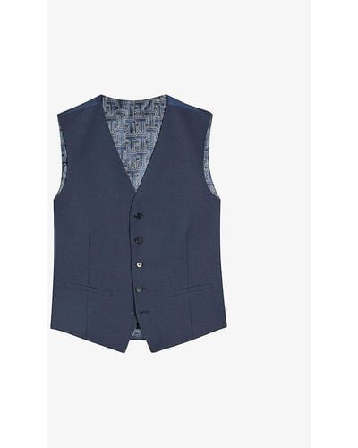 Ted Baker Sinjws Slim-fit Wool-blend Waistcoat - Blue