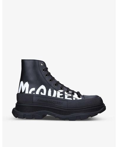 Alexander McQueen Tread Slick Logo-embossed Leather Ankle Boots - Blue