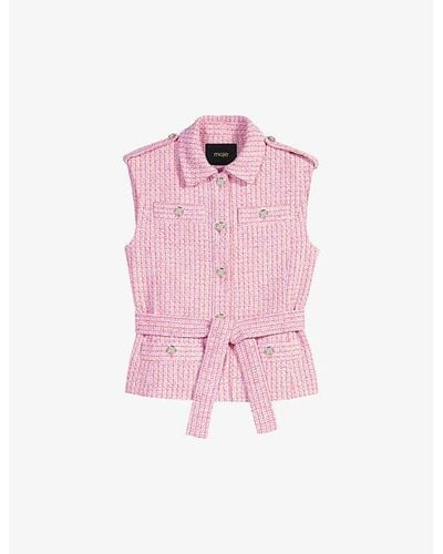 Maje Sleeveless Belted Tweed Jacket - Pink