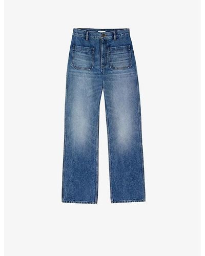 Sandro Patch-pocket Flared High-rise Jeans - Blue
