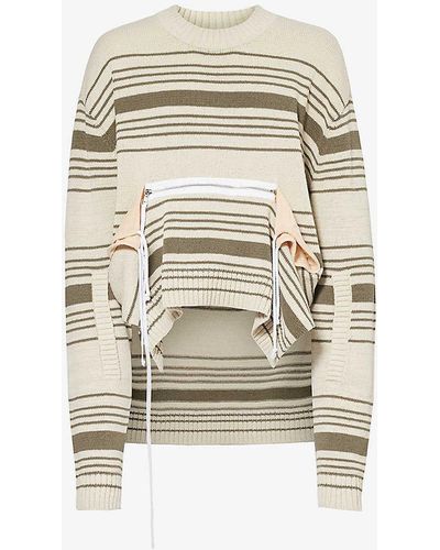 Craig Green Zipped-panel Striped Cotton-blend Jumper - White