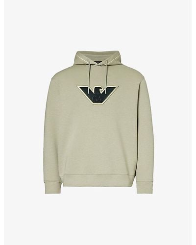 Emporio Armani Brand-embroidered Ribbed-trim Stretch Cotton-blend Hoody - Green