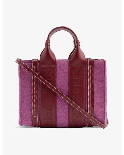 Chloé Woody Small Woven And Leather Tote Bag - Purple