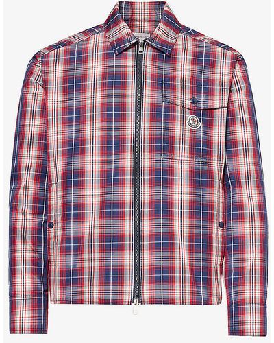 Moncler Check-pattern Zip-up Relaxed-fit Shell Shirt - Purple