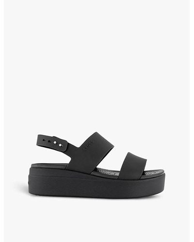 Crocs™ Brooklyn Double-strap Low-wedge Rubber Sandals - Black