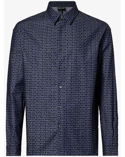 Emporio Armani Logo-print Regular-fit Cotton Shirt - Blue
