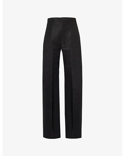 Rick Owens Structured-waistband Wide-leg High-rise Satin Trousers - Black