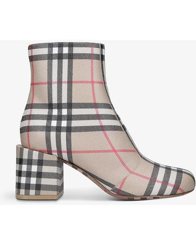 Burberry Armdale Check-print Coated-canvas Heeled Ankle Boots - White