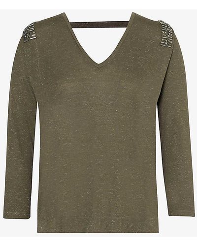 IKKS Bead-embellished Metallic Stretch-woven Jumper - Green