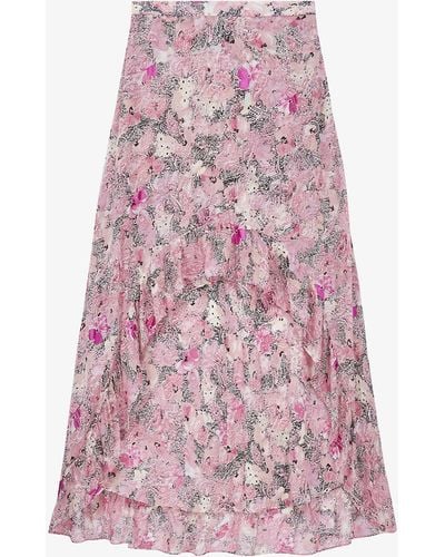 The Kooples Floral-print High-low Crepe Skirt - Multicolour